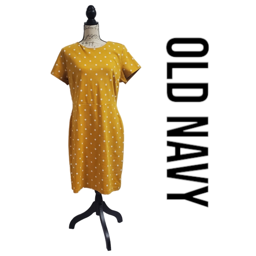 Old Navy Women's Midi Dress Mustard Color With White Polka Dots Size L